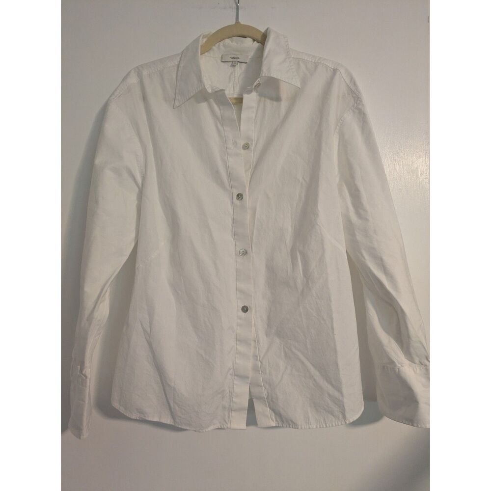 Vince Button Down Shirt M White 100% Cotton Cinch Waist Quiet Luxury Minimalist